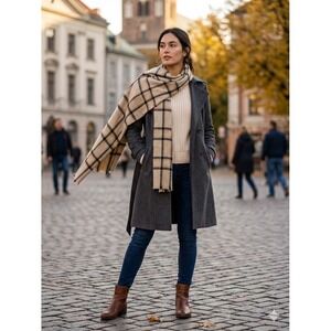 Banana Republic Tan Plaid Oversized Scarf One Size New w/Tag